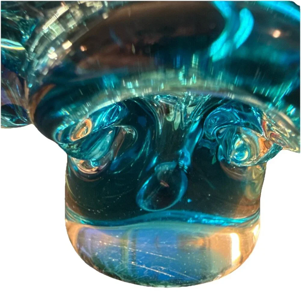 VTG Aqua Ocean blue Murano type Flower glass bowl Ashtray Trinket Dish - Picture 8 of 8